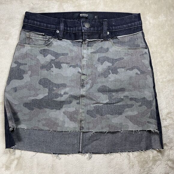 Hudson Dresses & Skirts - Hudson Skirt Women’s 26 Black Gray Camo Jean Distressed Raw Hem Jean Color Block